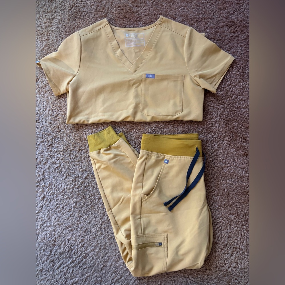 Figs Mustard Scrub Top and Jogger Pants